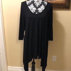 Zen-Knits Bodycon Long-sleeved wide round neck asymmetrical hem stretchy tunic